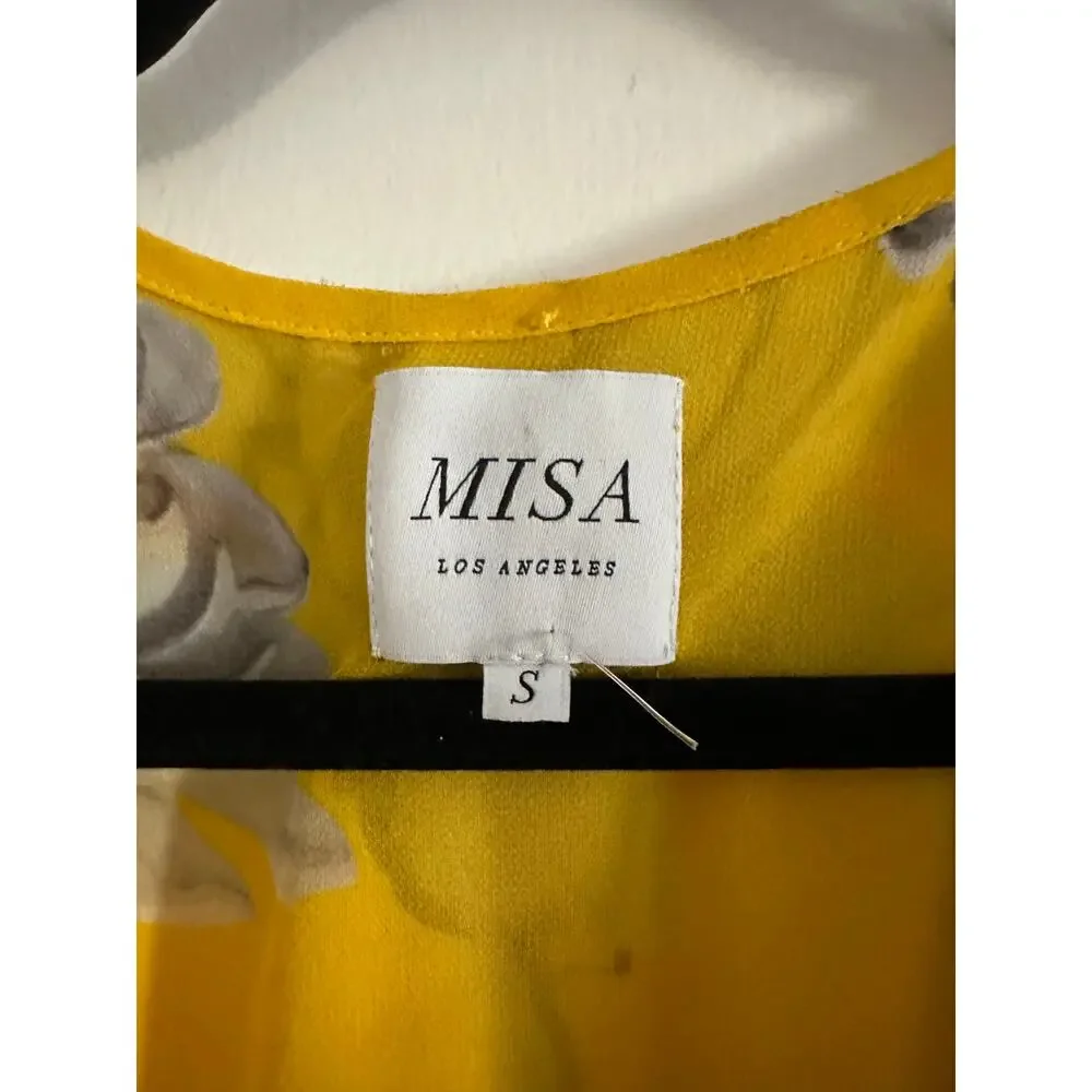 MISA Los Angeles Ilune Yellow Romantic Ruffle Floral Wrap Midi Dress - Sz Small - Picture 5 of 6